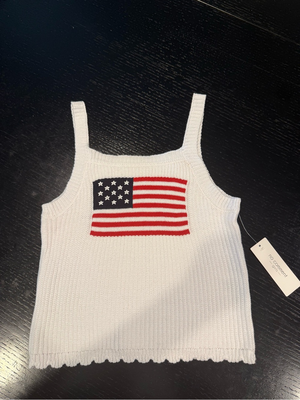 no comment. White Knit Flag Tank Top